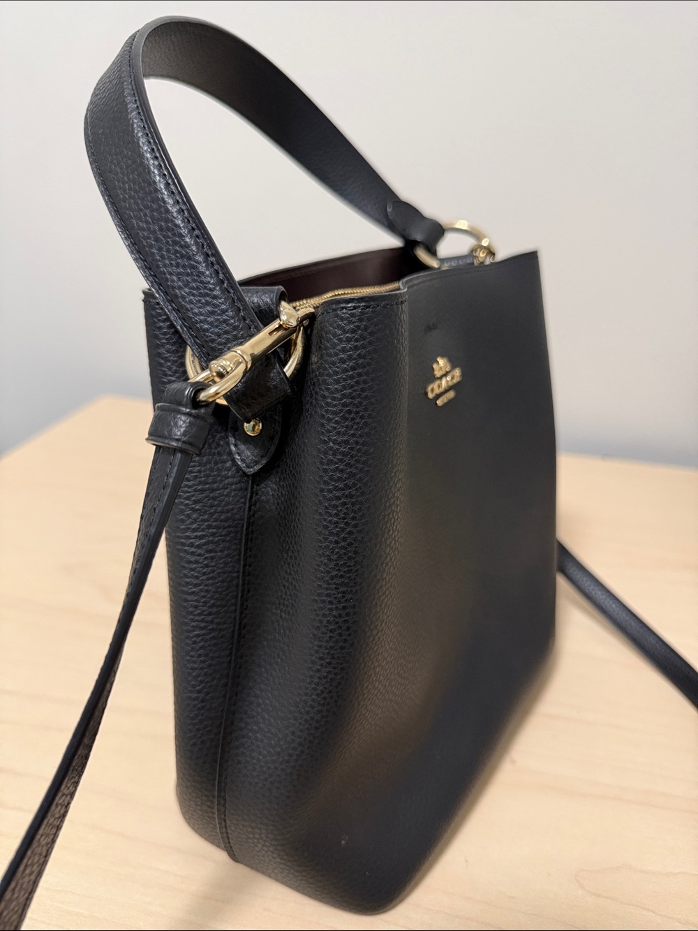 Coach Black Pebbled Leather Small Bucket Crossbody